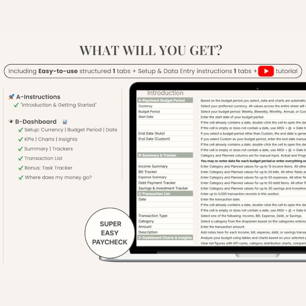 Aesthetic Paycheck Budget Spreadsheet | Google Sheets
